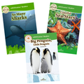 Three children's books on a white background, featuring 'So Many Sharks', 'Colorful Sea Stars', and 'Big Penguin, Little Penguin'.