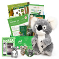 Educational animal kit with books, toys, and activities on a white background