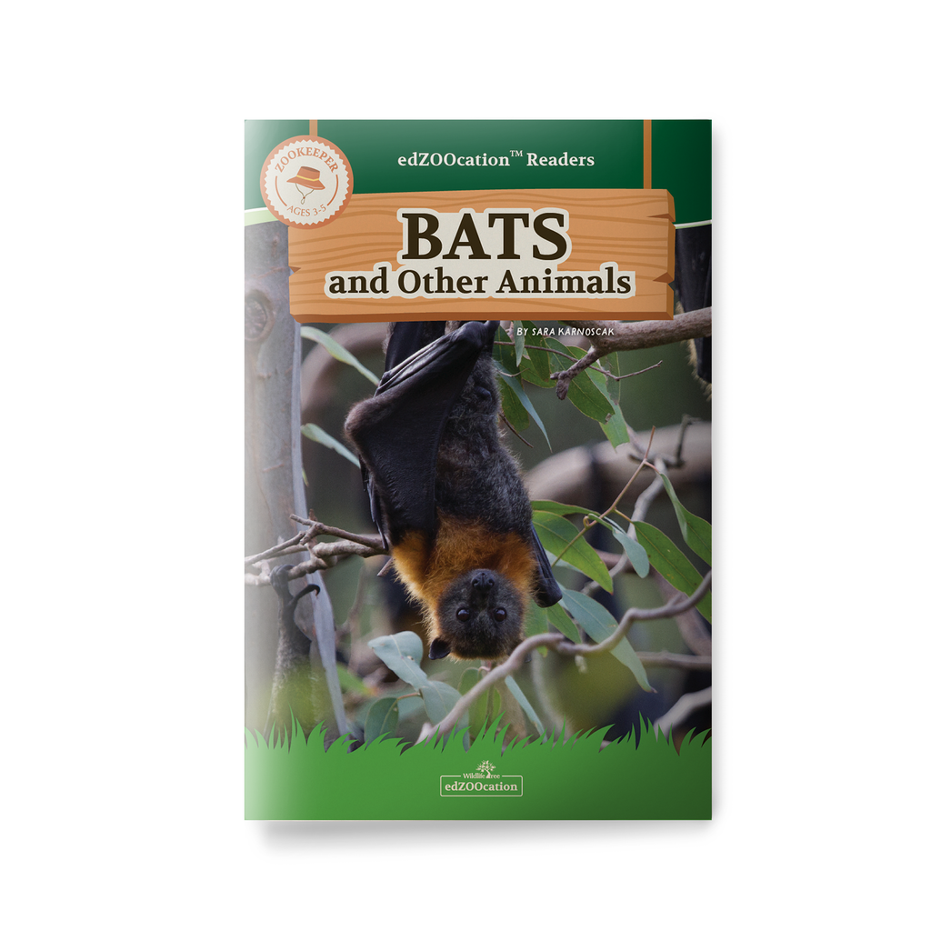 Book cover of 'Bats and Other Animals' with a bat hanging from a tree branch on a white background.