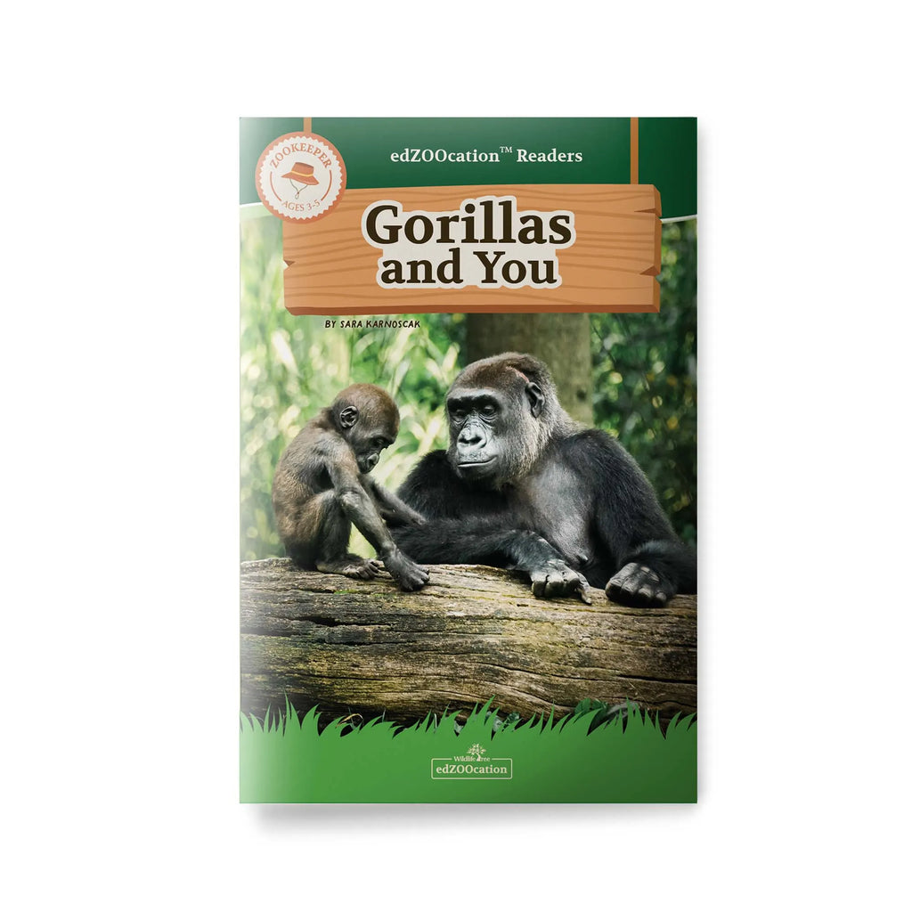 Book cover of 'Gorillas and You' with two gorillas on a log, featuring the edZOOcation logo.