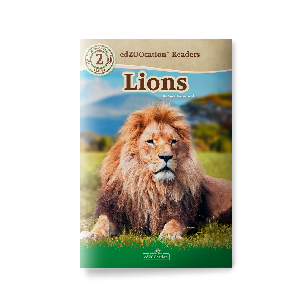 Book titled "Lions" with a lion as the front cover.