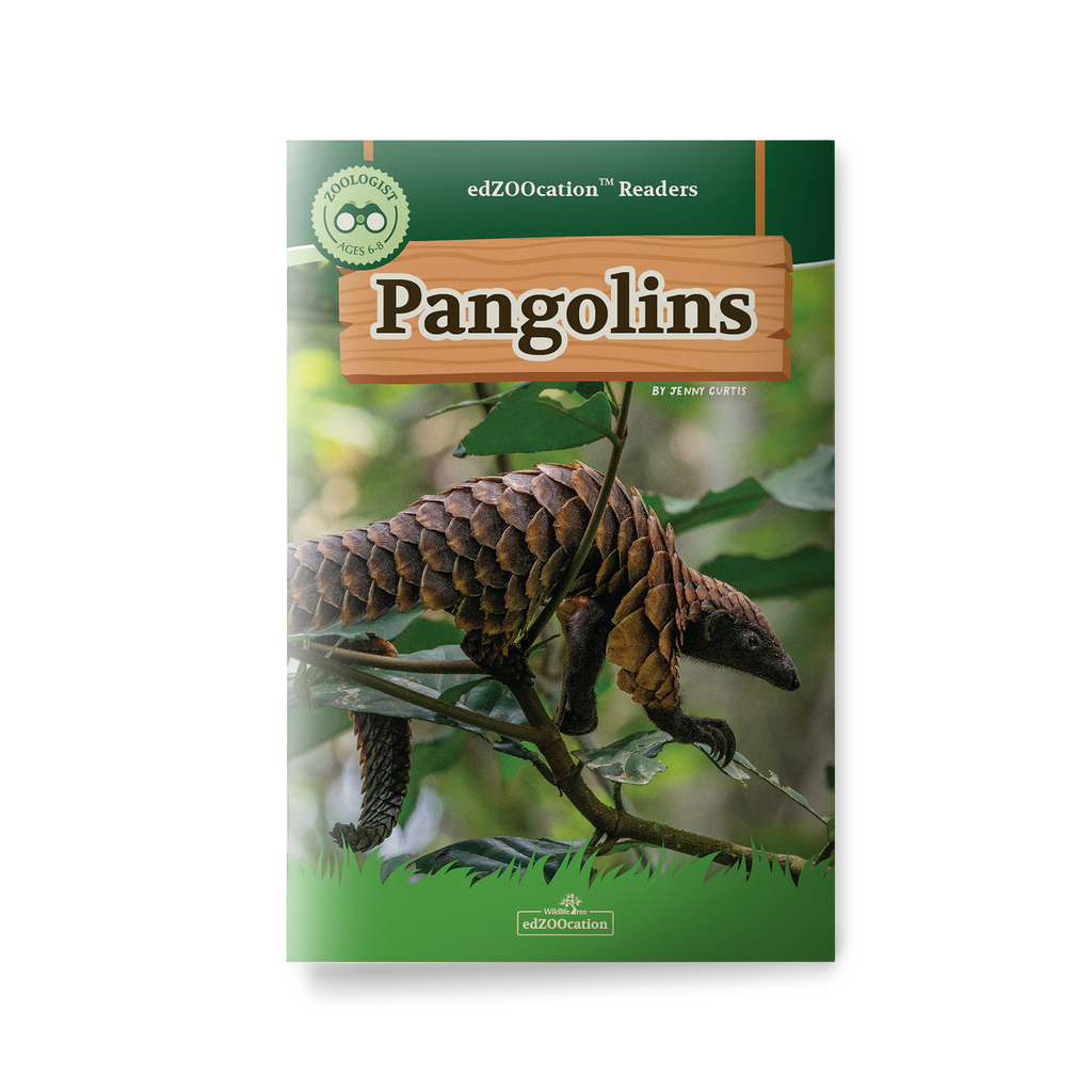 Book cover of 'Pangolins' with a pangolin on a branch and green background