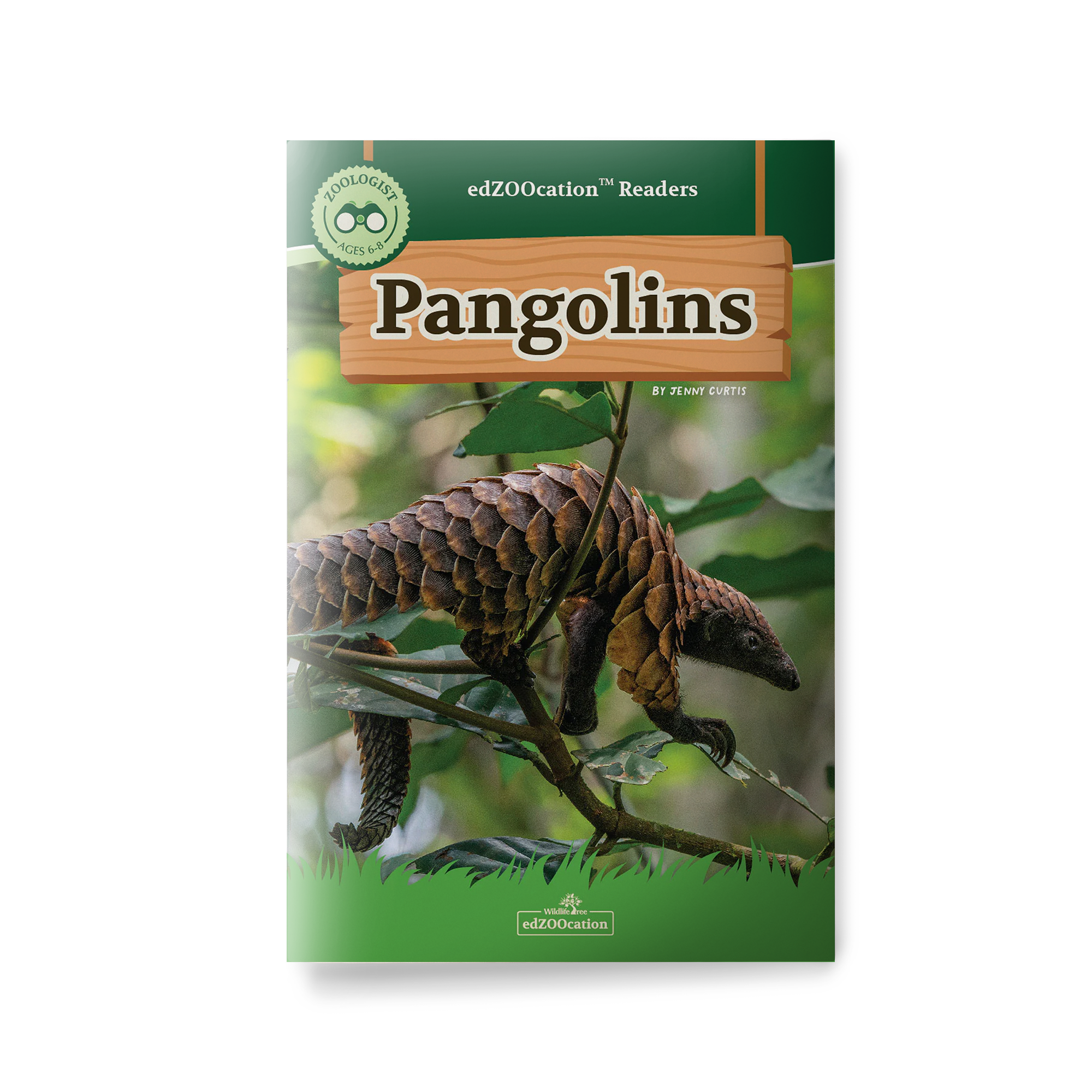 Book cover of 'Pangolins' with a pangolin on a branch and green background