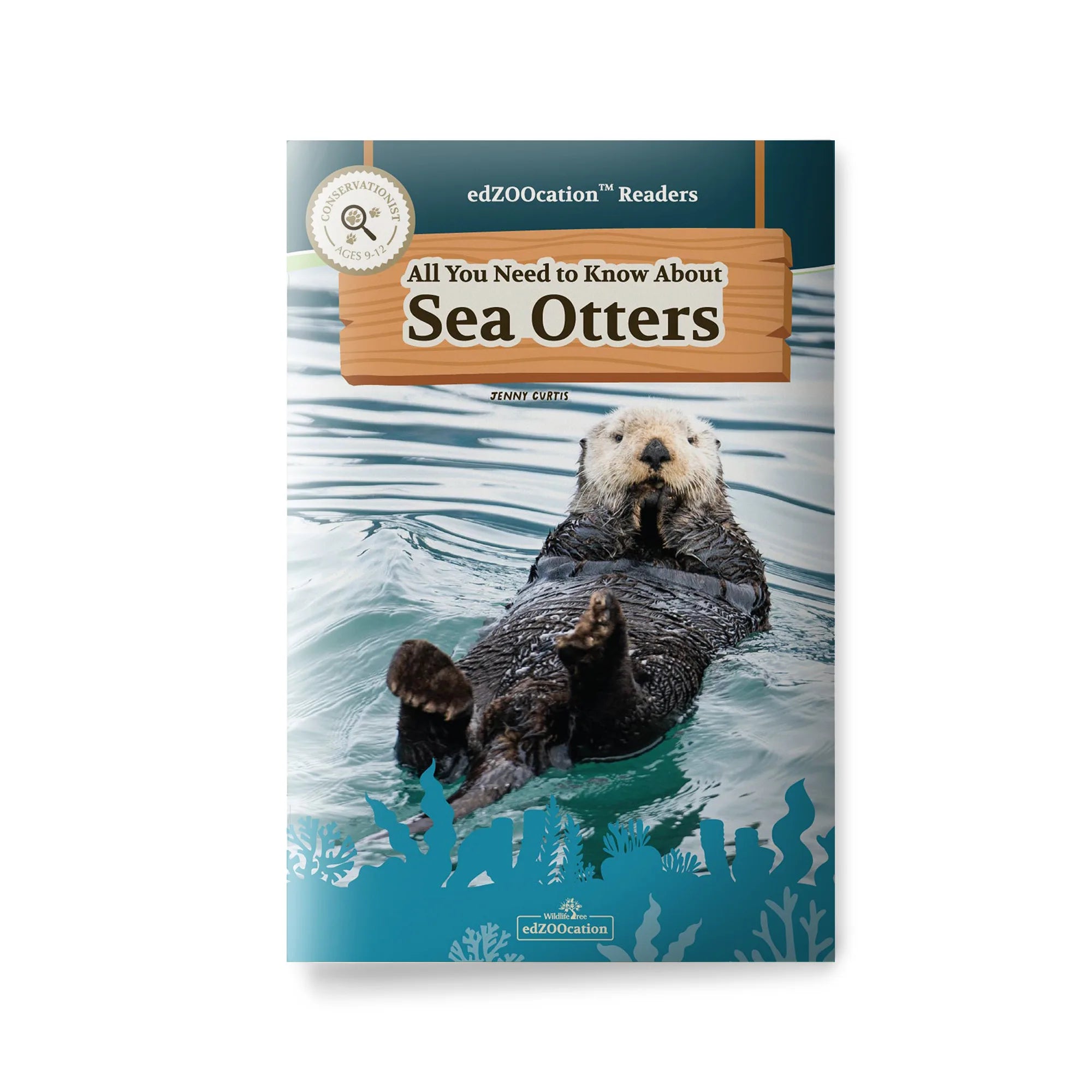 Book cover of 'All You Need to Know About Sea Otters' with a sea otter illustration on a blue background.