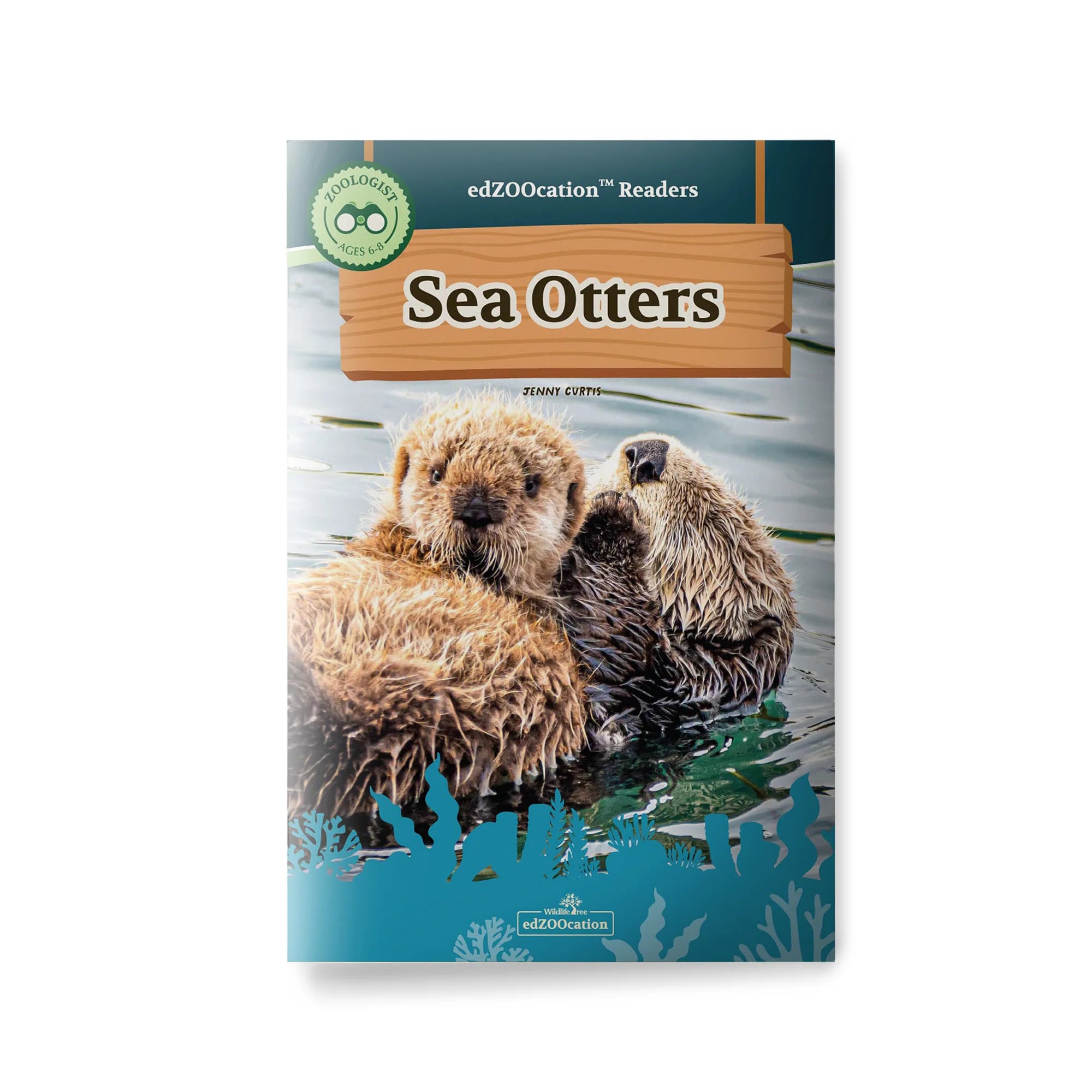 Book cover of 'Sea Otters' with two otters in water on a blue background