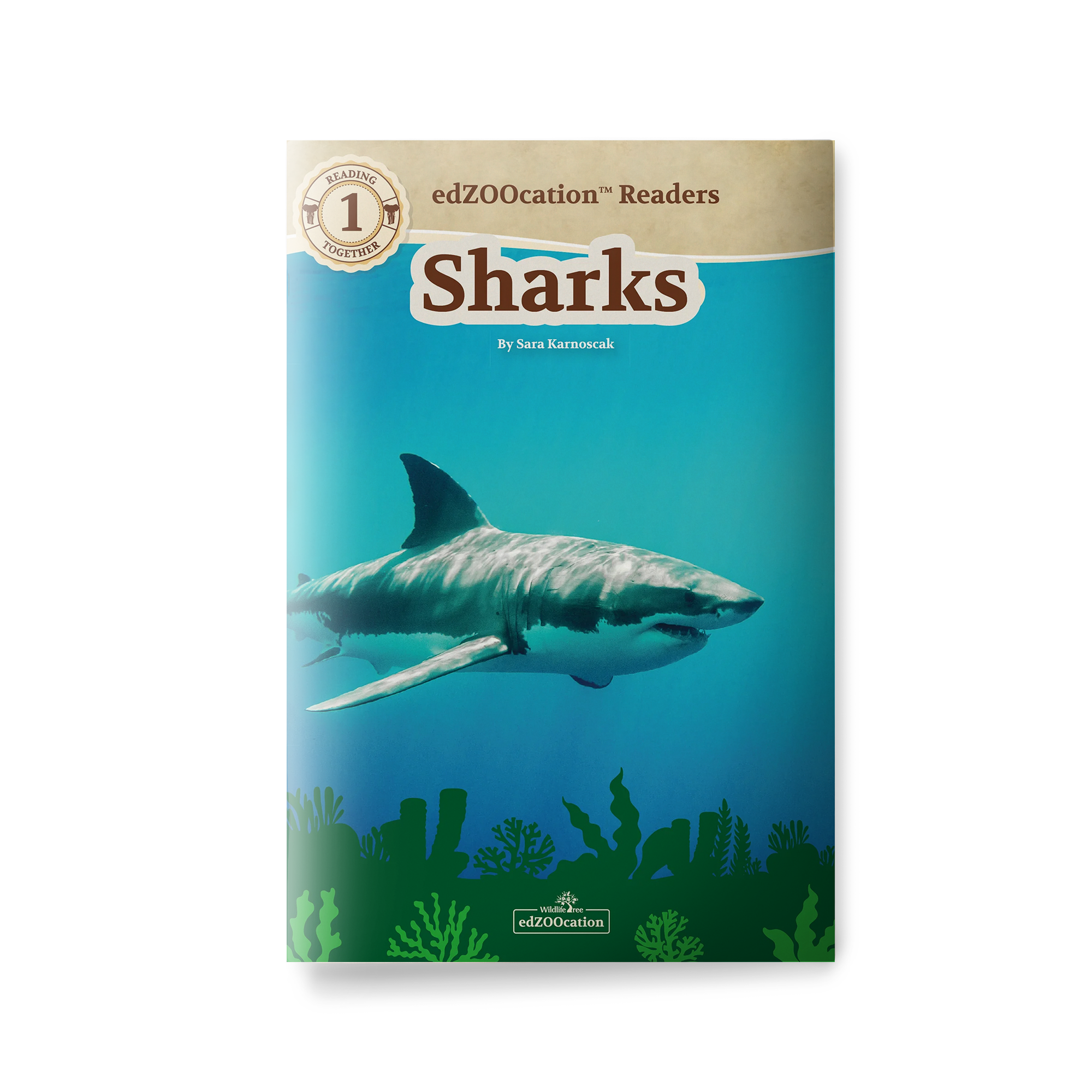 Book cover of 'Sharks' by edZOOcation with a shark illustration on a blue background